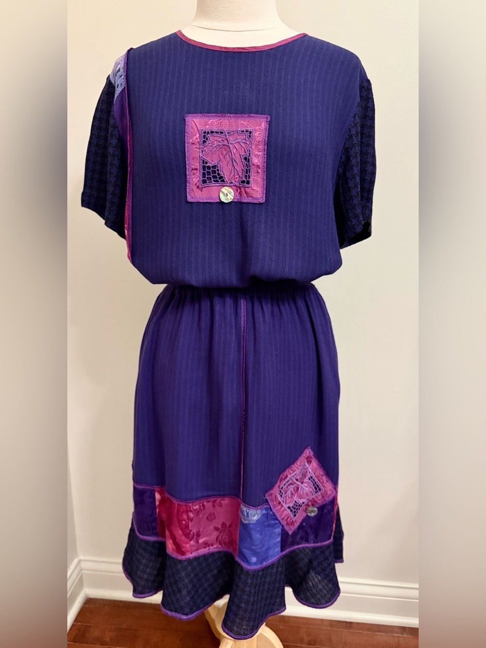 Faith 90s Vintage Purple Pink Patchwork M Boho Hippie Whimsigoth Flare Skirt Set